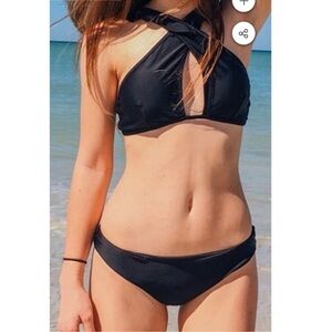 Cupshe Black Womens ruffle swim two piece